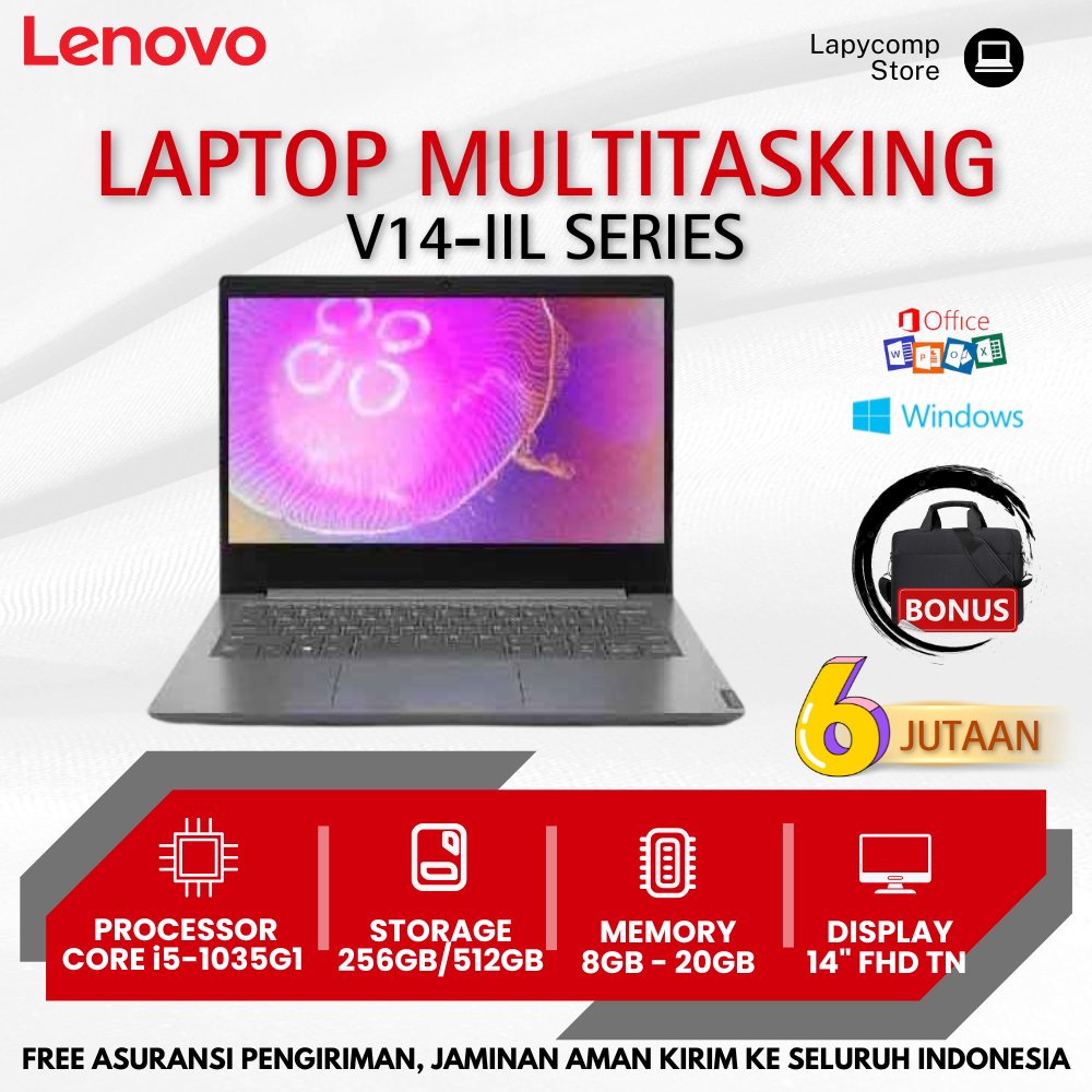 AFF x Laptop Baru Lenovo V14-IIL Intel i5-1035G1 Ram 8GB SSD 256GB/512GB Layar 14" FHD Windows 10