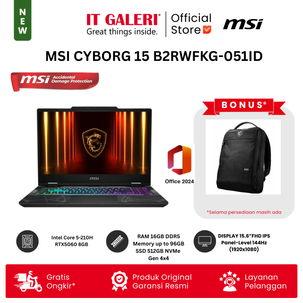 MSI Cyborg 15 RTX5060 144Hz RGB Gaming Laptop