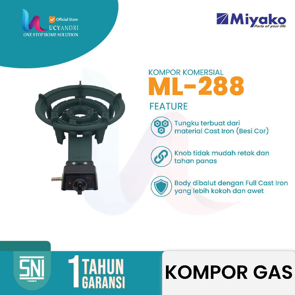 Miyako Kompor Gas Komersial ML-288 – 1 Tungku Api Besar, Tahan Lama