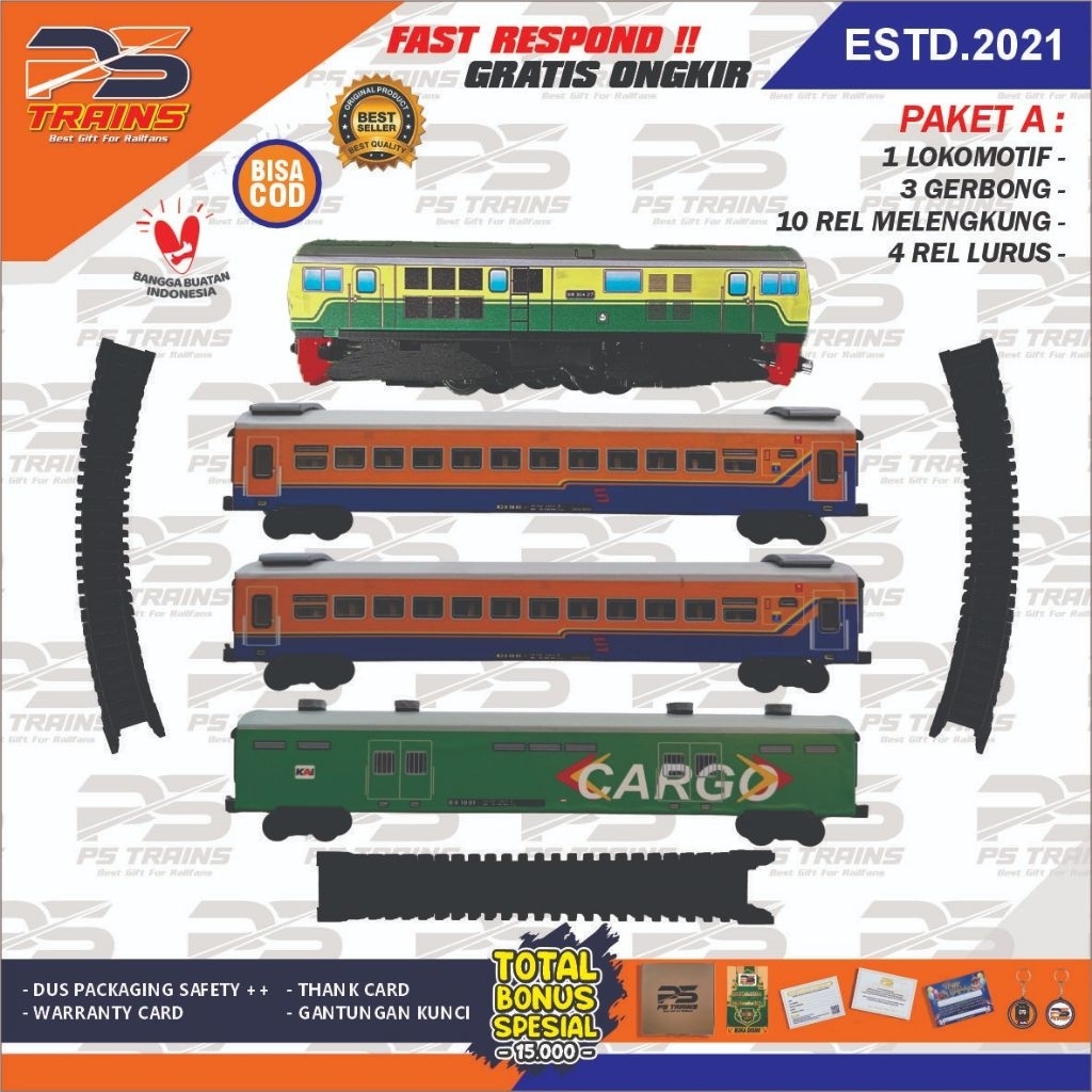 MAINAN MINIATUR KERETA API INDONESIA CC304 EKONOMI CARGO
