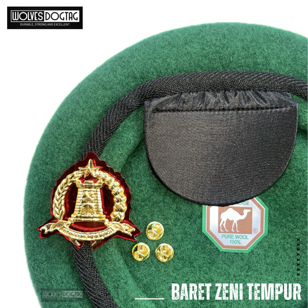 Baret zeni / baret camel / baret hijau / topi TNI AD / baret batalyon zeni tempur / baret wool premi