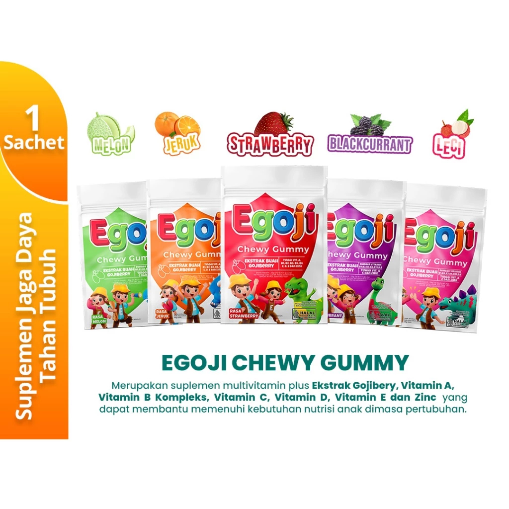Egoji Chewy Gummy Ekstrak Buah Gojiberry 1 Sachet - Multivitamin Anak [Majapahit]