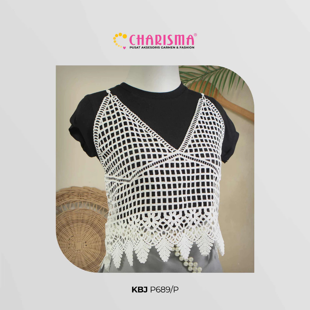 Charisma Rompi Rajut Putih P689 - Rompi Crop Wanita / Outer Rajut Wanita