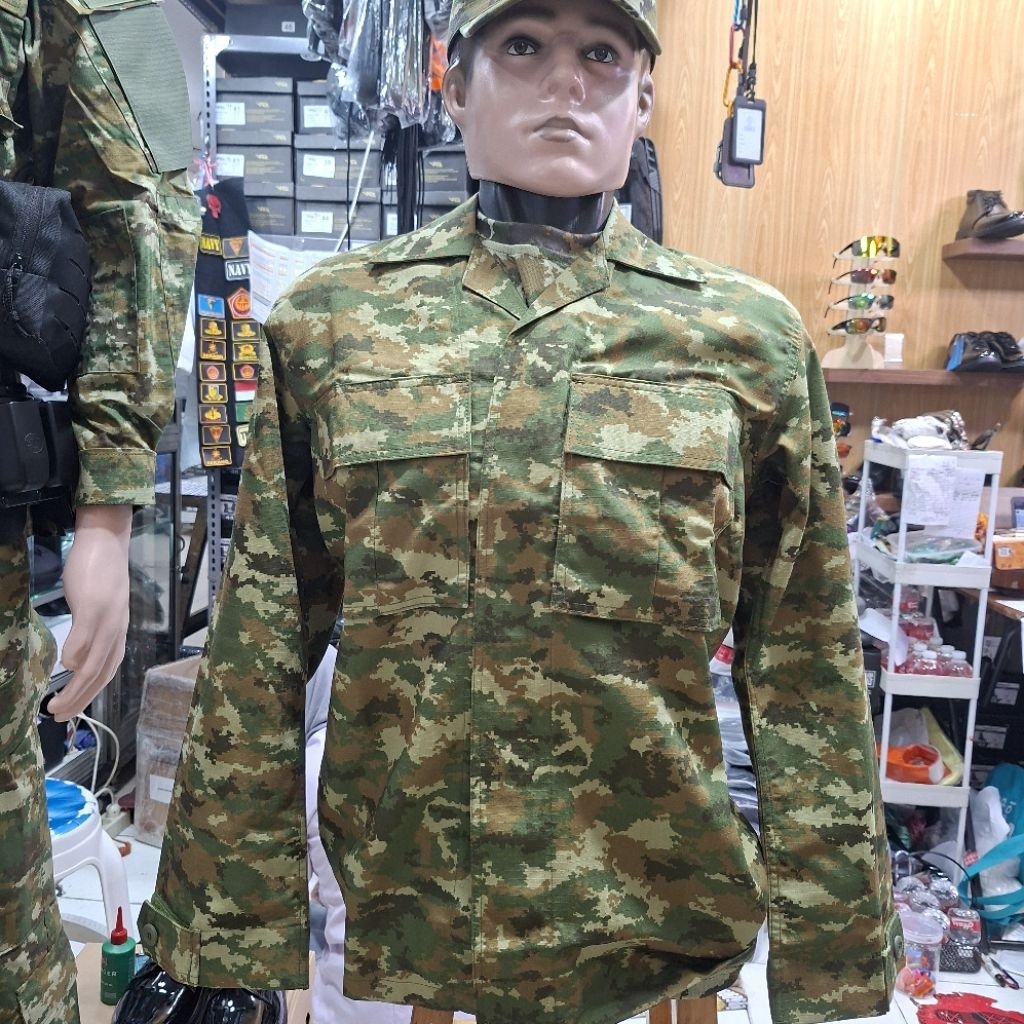 Baju pdl Loreng sage green produksi bahan sritex Micropoly Ripstrok Premium