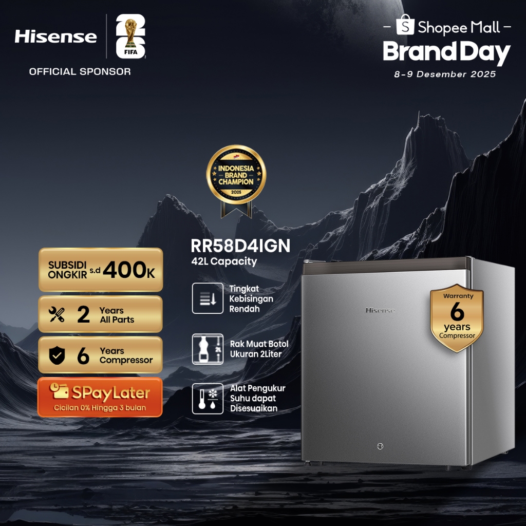 Hisense RR58D4IGN Kulkas Mini Portable 42L Silver