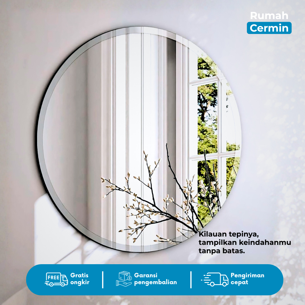 Cermin Bulat Bevel – Mirror Bevel Premium Tanpa Frame | Aesthetic & Elegan