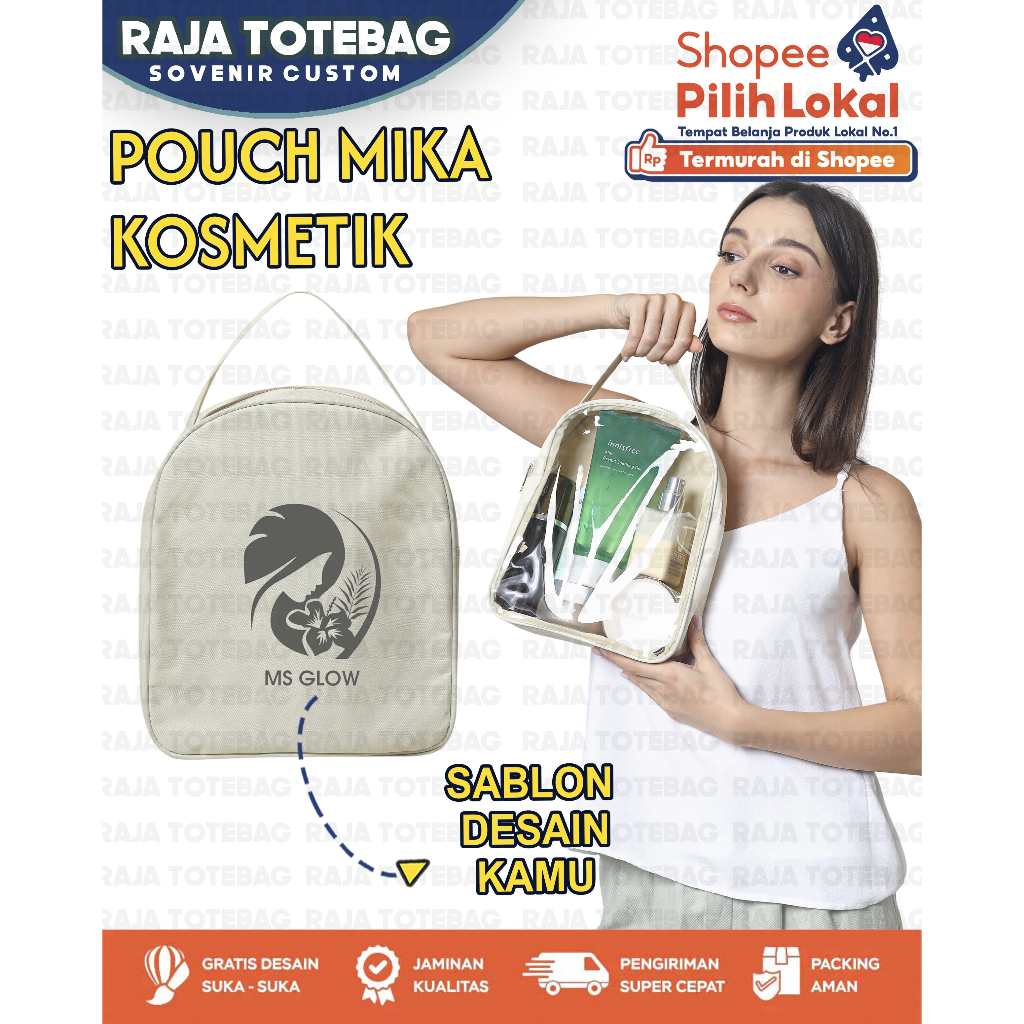 Raja Totebag Pouch Kosmetik - Tas Skincare - Custom Tas Sovenir - Pouch Mika Sablon
