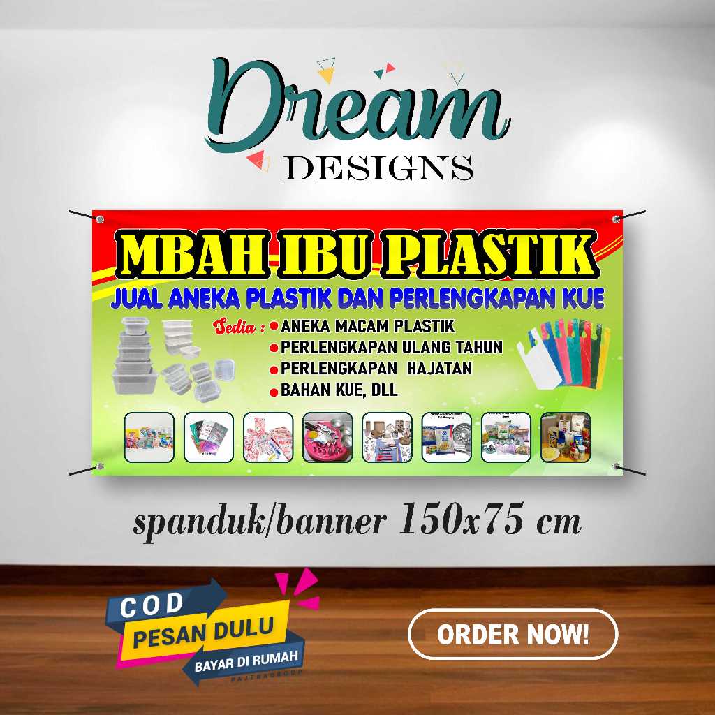 Cetak Spanduk Banner 150x75  cm desain toko plastik