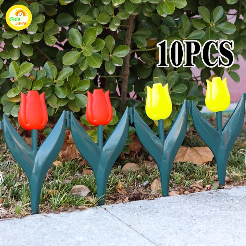 10pcs Pagar Plastik Bentuk Tulip Pagar Taman Pagar Taman Pagar Kebun Plastik Dekorasi Kebun Warna-wa