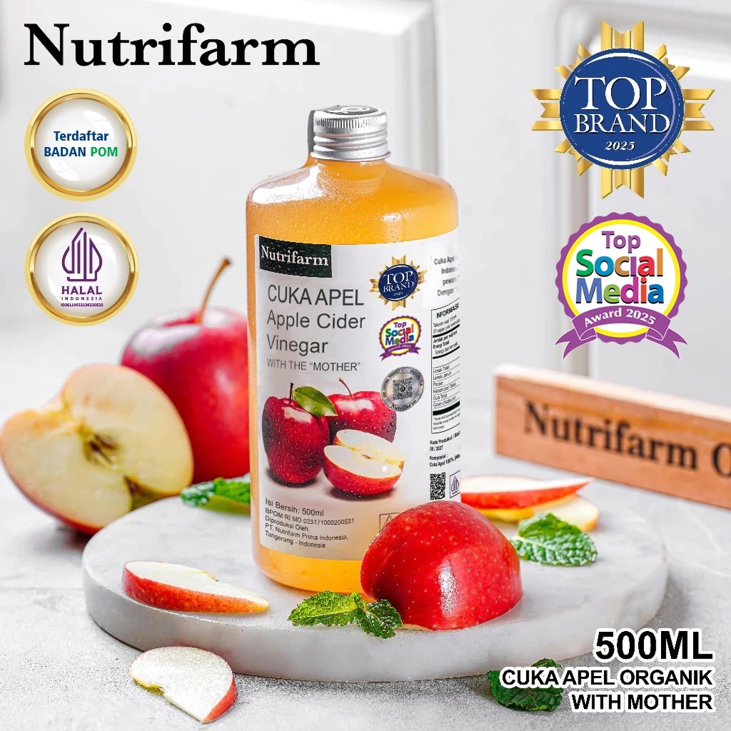 Cuka Apel Original Organik 500ml / Apple Cider Vinegar With Mother / Cuka Sari Apel