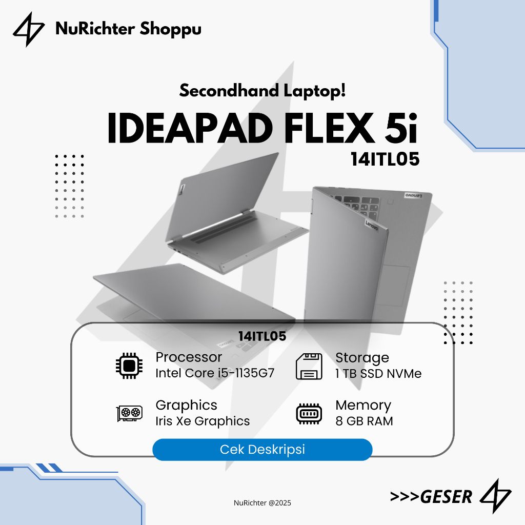 [BEKAS] LENOVO IDEAPAD FLEX 5i 14" I5-1135G7 8GB 1TB SSD TOUCH STYLUS BUNDLE