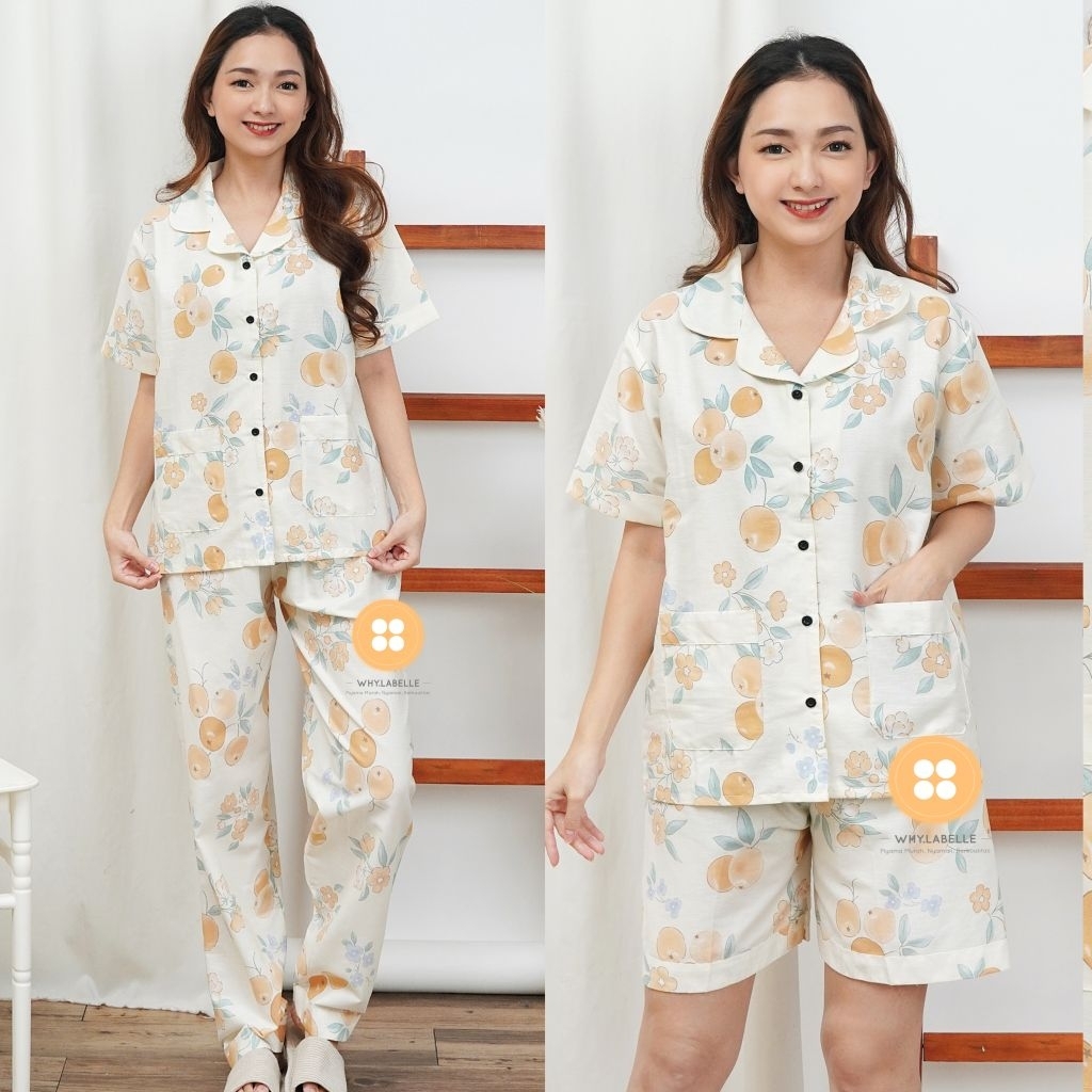 WHY.LABELLE baju tidur piyama katun Jepang murni motif ORANGE