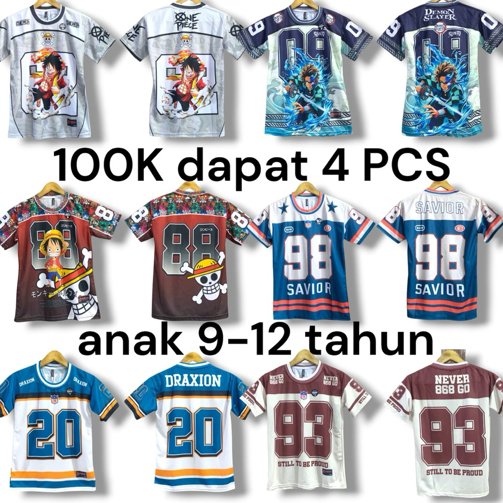 Paket jersey anak 100 ribu dapat 4 pcs / jersey anak laki laki / jersey anak cowo / jersey anak anim