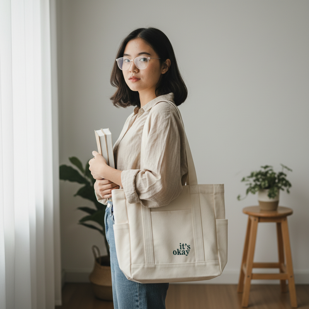 VOLKVOX Totebag Charlotte Putih its ok - Totebag Kanvas Resleting Putih Tulang Tote Bag Kerja Toteba