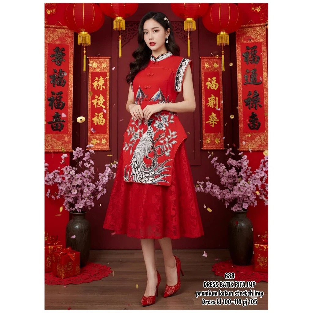 688 Dres Batik Imlek Natal Premium Modern Wanita Pesta