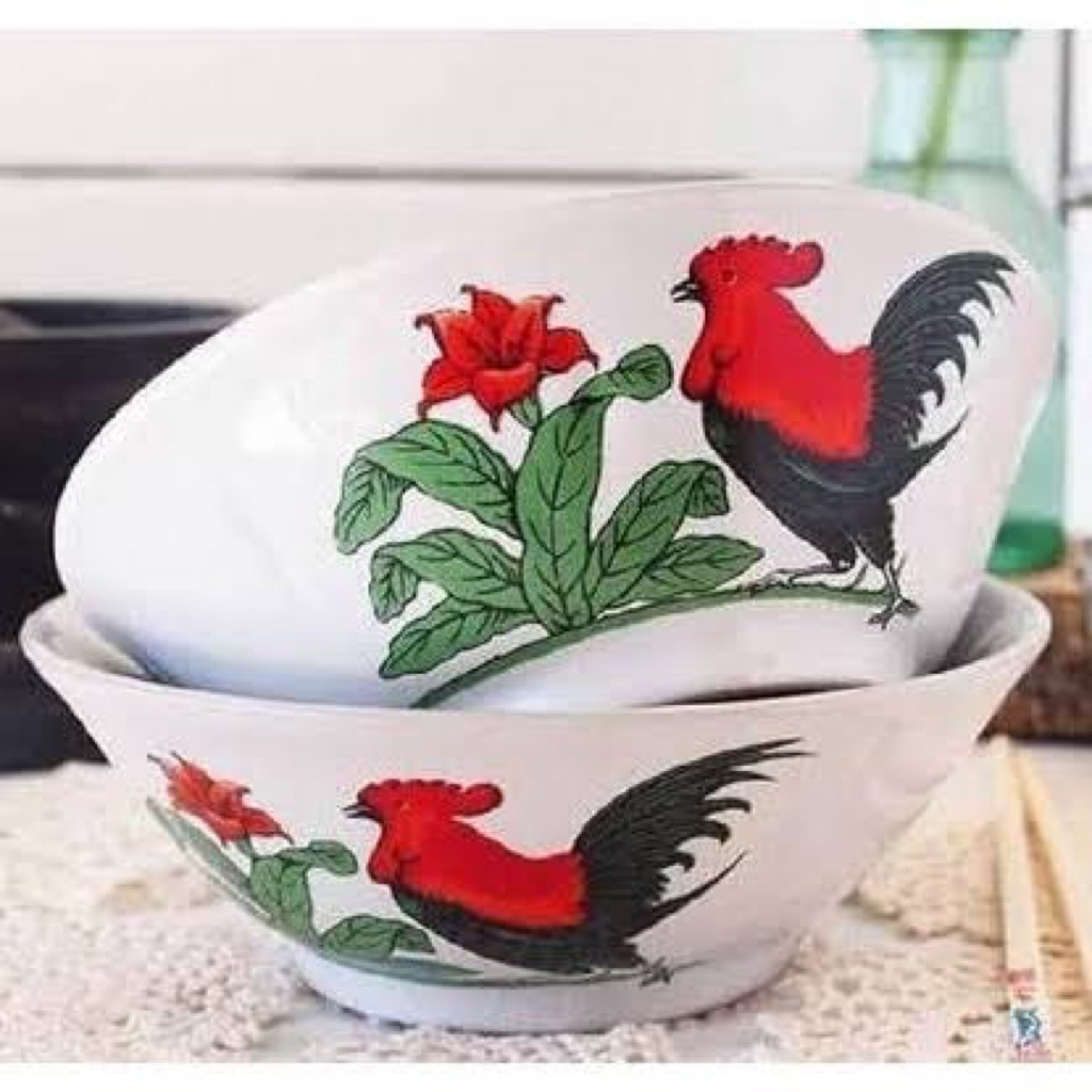 Mangkok Keramik 6inch Ayam Jago Grade Premium++(Gambar Ayam 2 sisi) Merk Lucky Tebal (16,5cm)