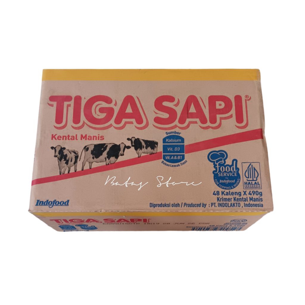 Susu TIGA SAPI Krimer Kental Manis 490g | 1 Dus isi 48 Kaleng • Manisnya Pas