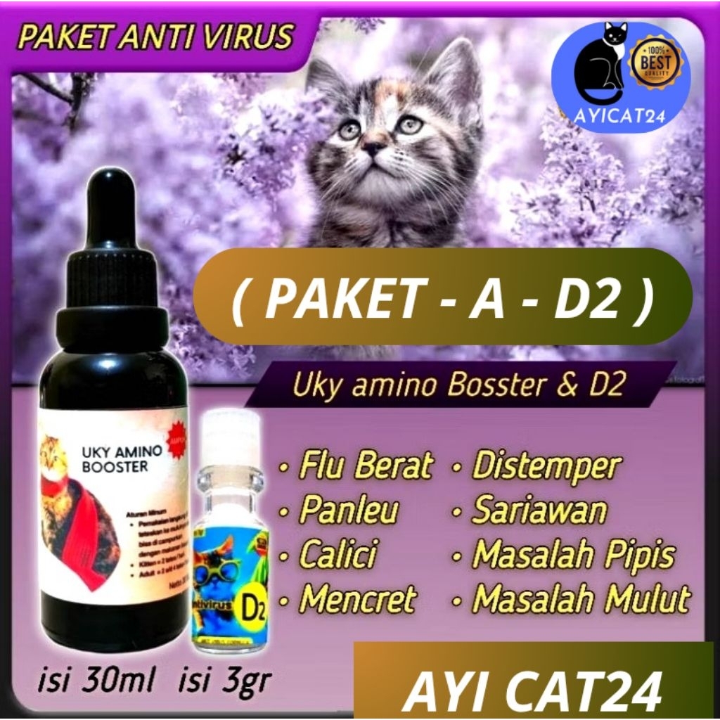AYI CAT24 VITAMIN KUCING PAKET ( A )ANTI VIRUS ( D2 DAN UKY AMINO BOOSTER  ) ORIGINAL OBAT FLU BERAT