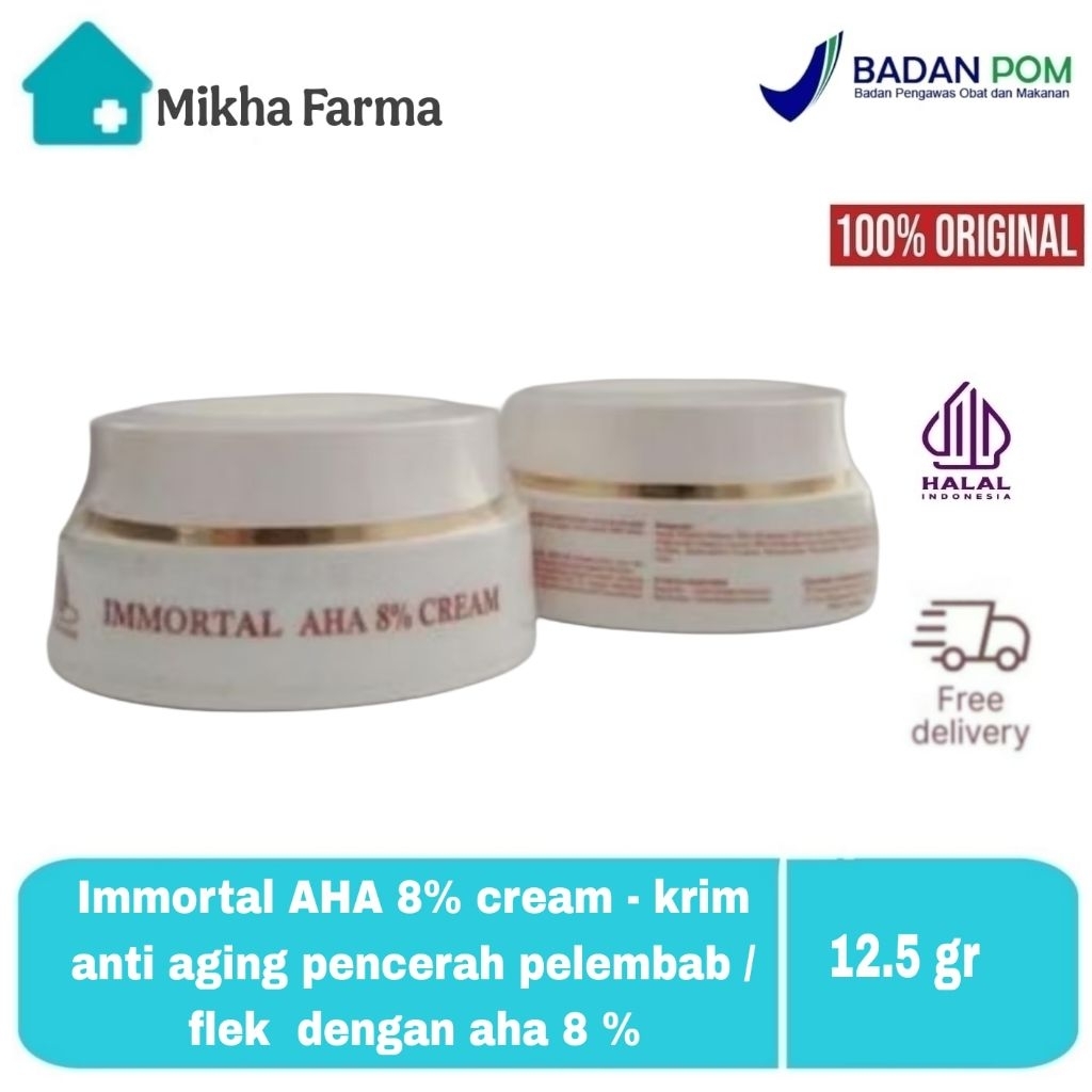 Immortal AHA 8% cream - krim anti aging pencerah pelembab / flek  dengan aha 8 % - BPOM