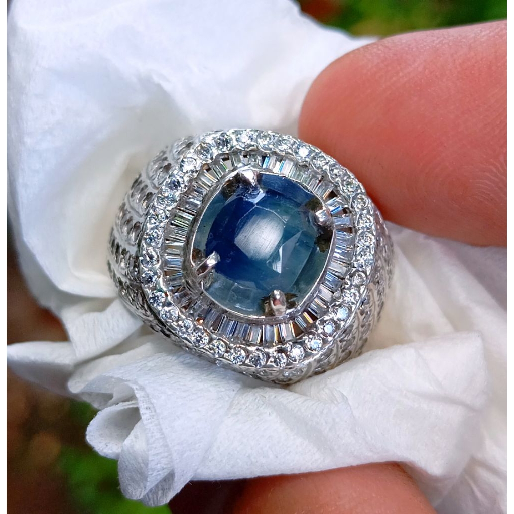 2,64 blue safir Ceylon Srilanka no heated memo ring perak microsetting tebal mewah