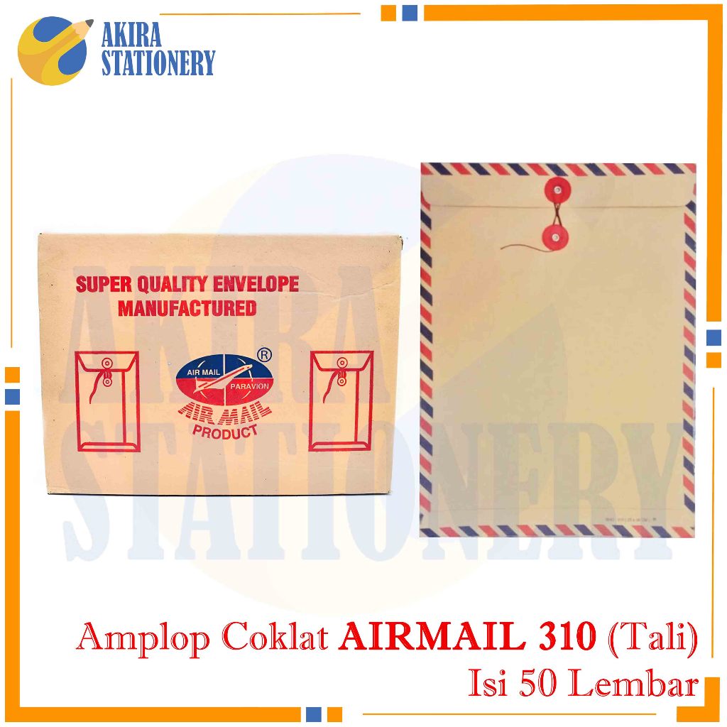 Amplop Kertas AIRMAIL 310 Tali Folio / / Map Lamar Kerja Air Mail Coklat + Tali ( isi 50Pcs )