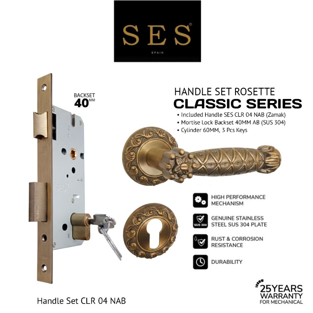 PAKET BUNDLING Handle SES CLR 04 NAB (R) + Body Kunci SES S2030 - 40 MM AB Sus 304