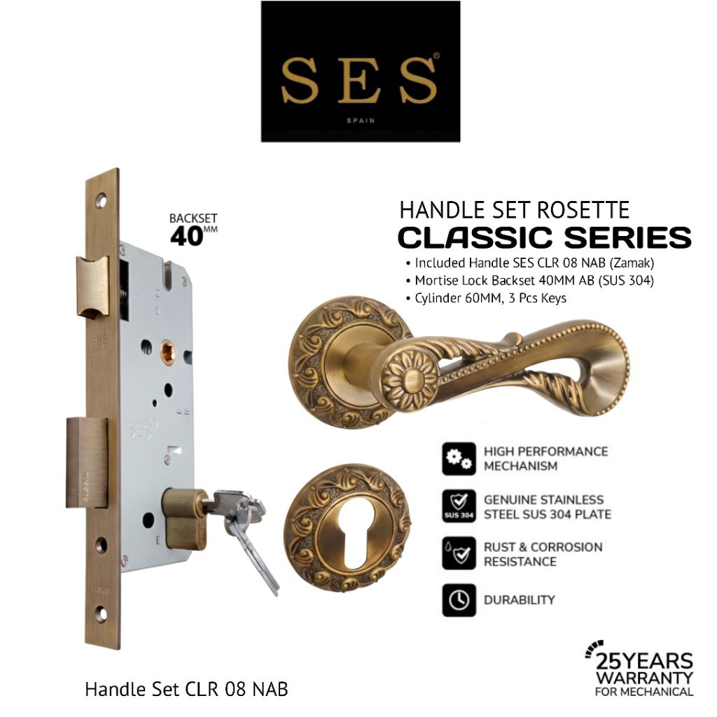 PAKET BUNDLING Handle SES CLR 08 NAB (R) + Body Kunci SES S2030 - 40 MM AB Sus 304