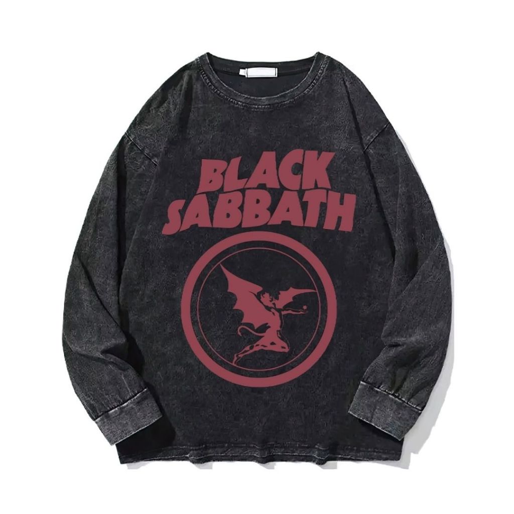 Kaos Long Sleeve Oversize Black Sabbath | Stone Wash | Resmora | Vintage | Atasan | Kaos Band