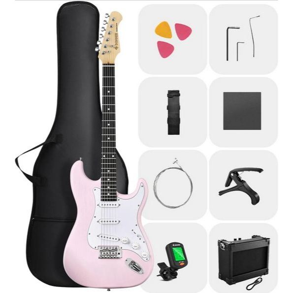 GITAR ELEC DONNER DST 80 STRAT SHELL PINK W/AMP+STRAP+STRING+TUNER