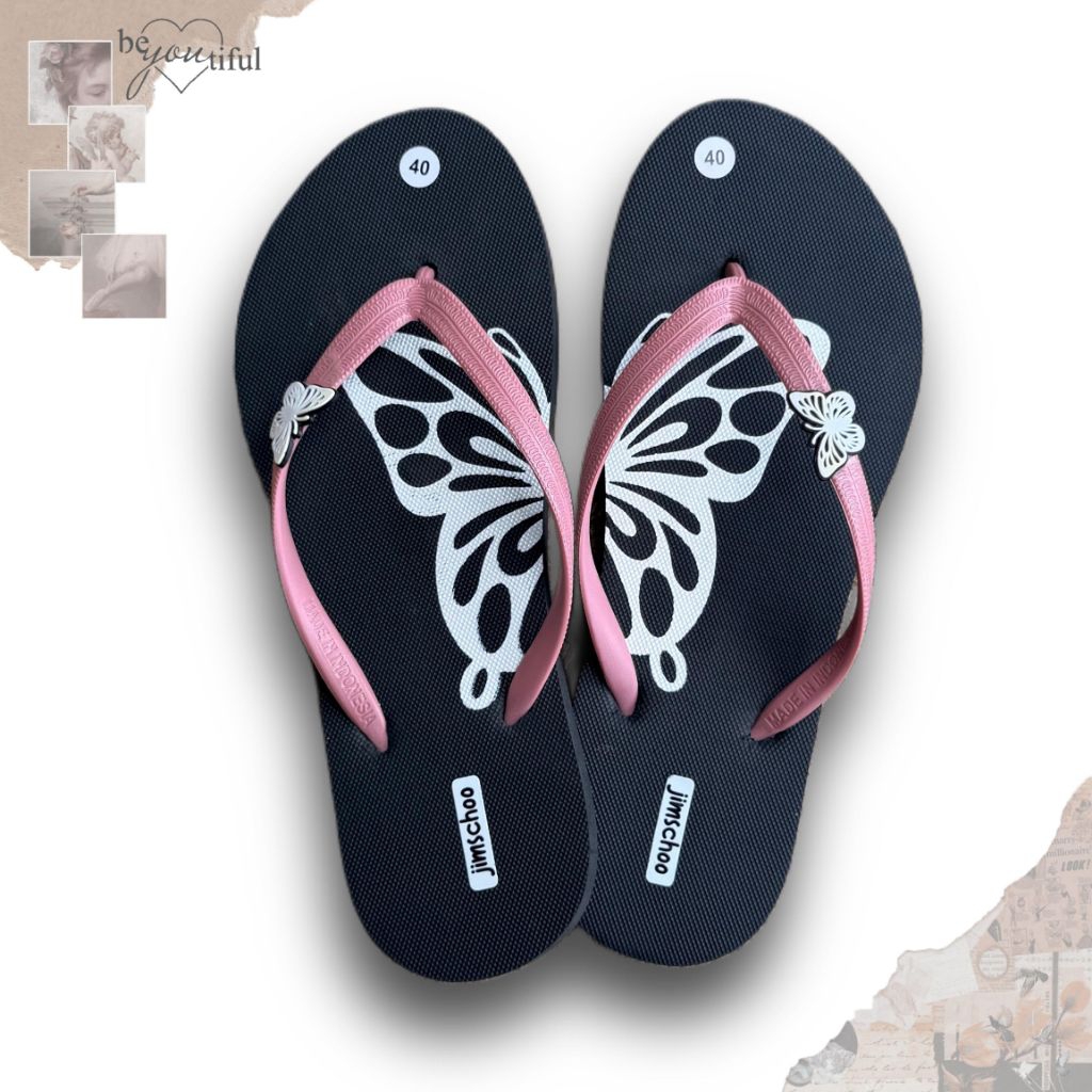 sandal jepit wanita - sandal jepit lucu KUPU-KUPU bahan karet lentur