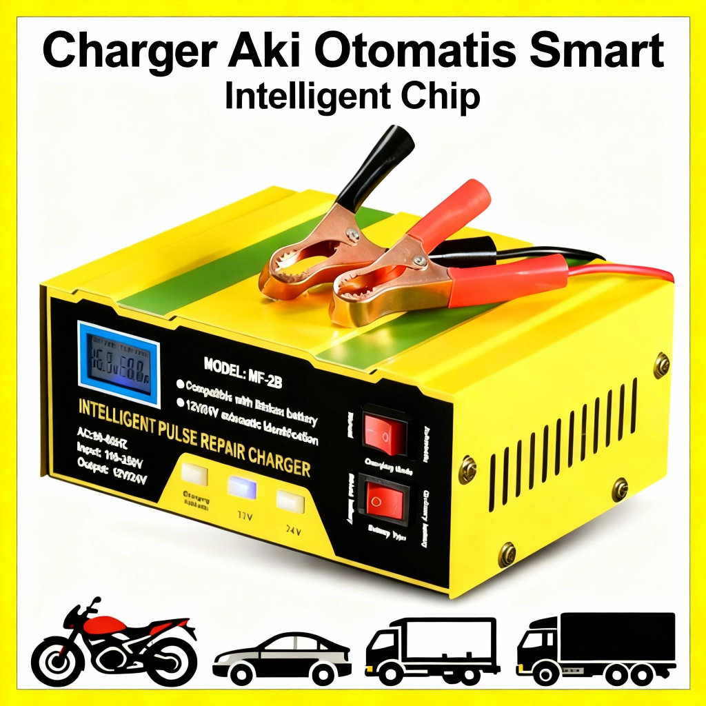 Charger Aki Mobil Motor 12V/24V Casan Aki Motor/Garansi Gratis Selama Tiga Bulan/Alat Cas Aki Motor 