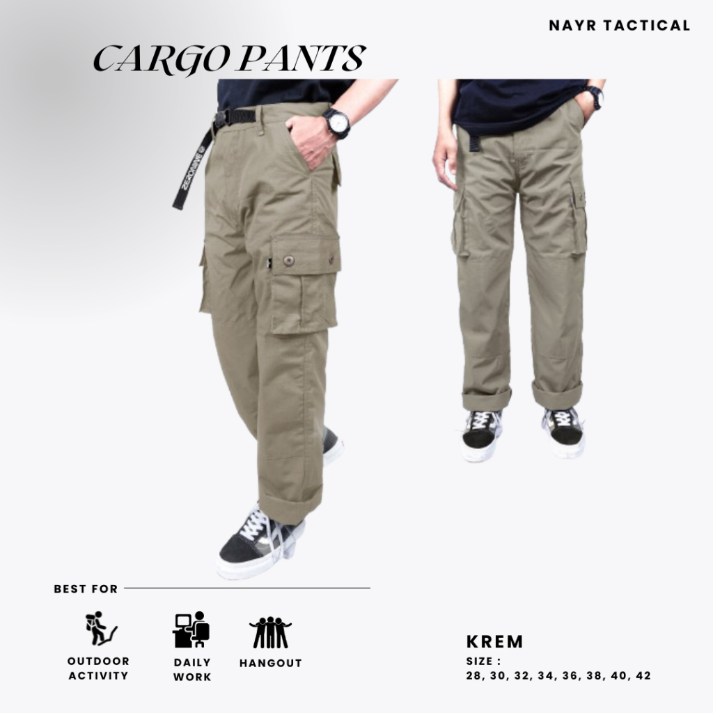 Celana Cargo Cream |ZERONINE Celana Cargo pants | ZERONINE Celana Pria Cargo | ZERONINE Celana Regul