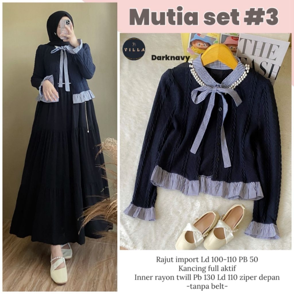 Dress set wanita MUTIA SET#3 bahan iner rayon twill,outer rajut import,ziper depan