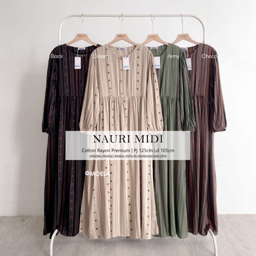 Nauri Midi by Moela - dress cotton rayon premium  - gamis wanita model terbaru kekinian - dress baju