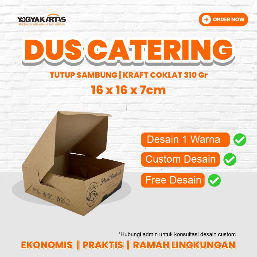 Dus Catering Tutup Sambung 16x16x7 | Dus Catering Kraft Coklat | Box Nasi Custom