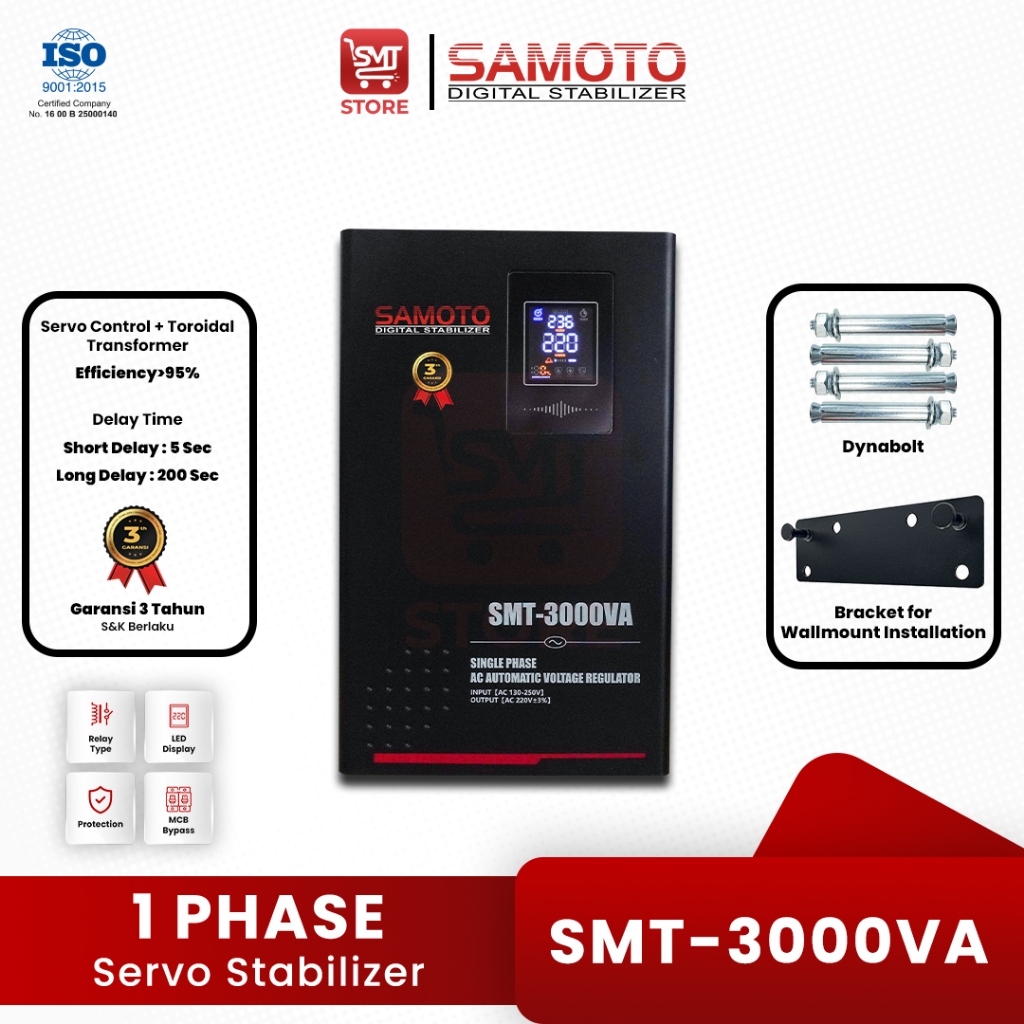 Stabilizer SAMOTO 3000VA Stavolt Single Phase Stavolt SMT3000 Stabiliser SMT