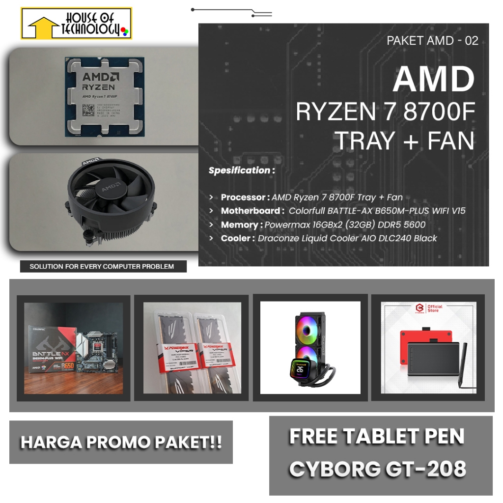 Promo Paket Bundling AMD - 02 (Motherboard Colorfull Battle-AX B650M Plus Wifi V15) Free Tablet Pen 