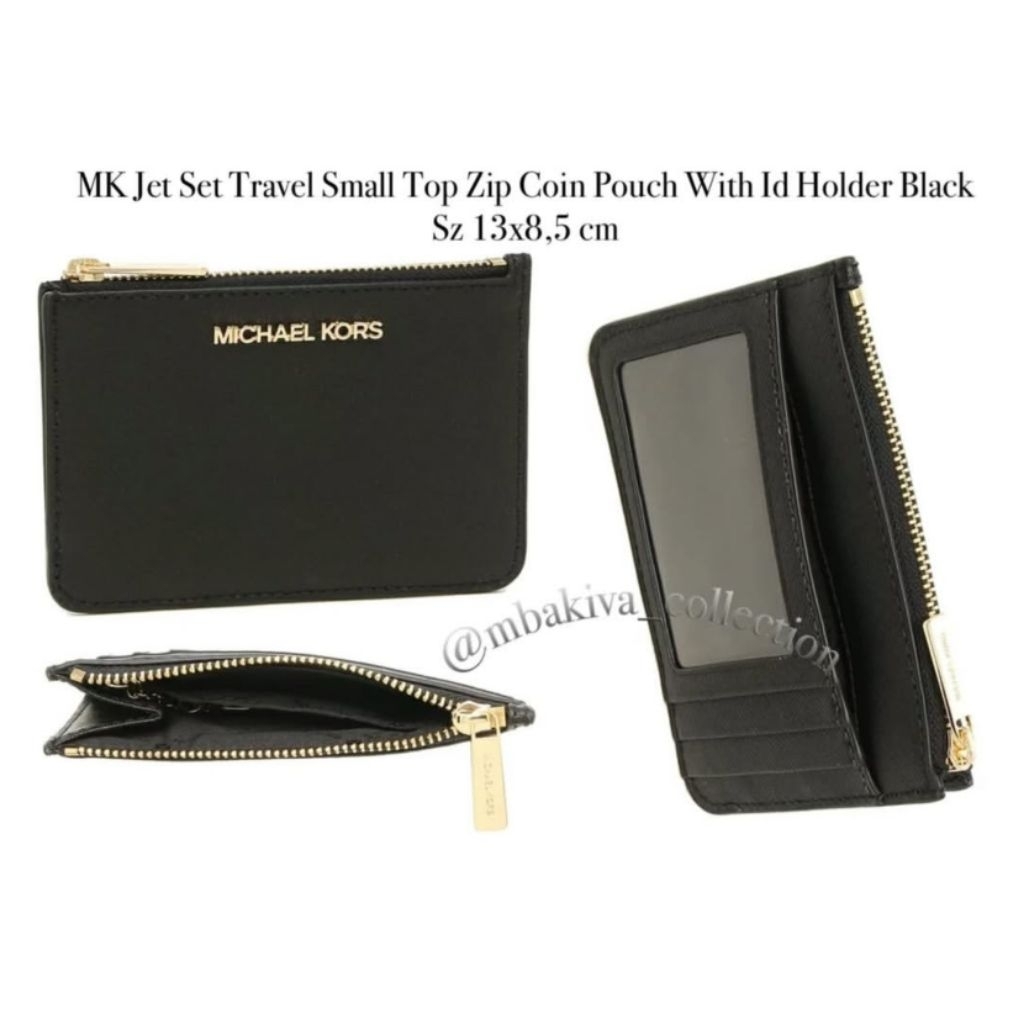 MK Jet Set TravelSmall Top Zip Coin Pouch With IdHolder Black