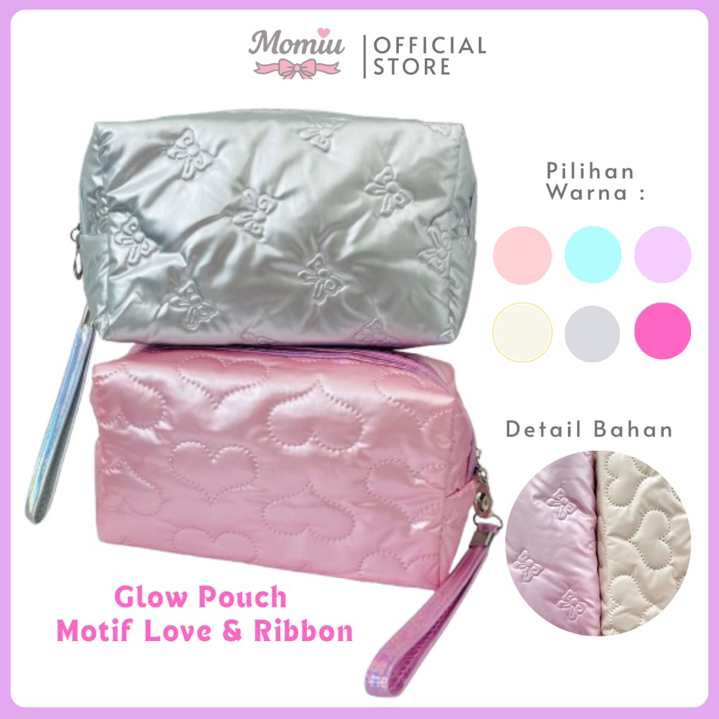 MOMIU Pouch Make Up Mini Tas Kosmetik GLOW Ribbon Love Premium Korea Travel Bag Tempat Pensil Aesthe