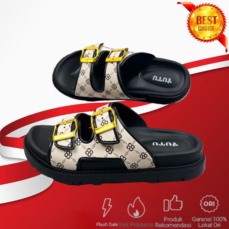 YUTU Sandal Wanita Karet 2 Gesper Fashion 2021# Sandal Jelly Wanita Sandal Wanita Wedges Sendal Plat