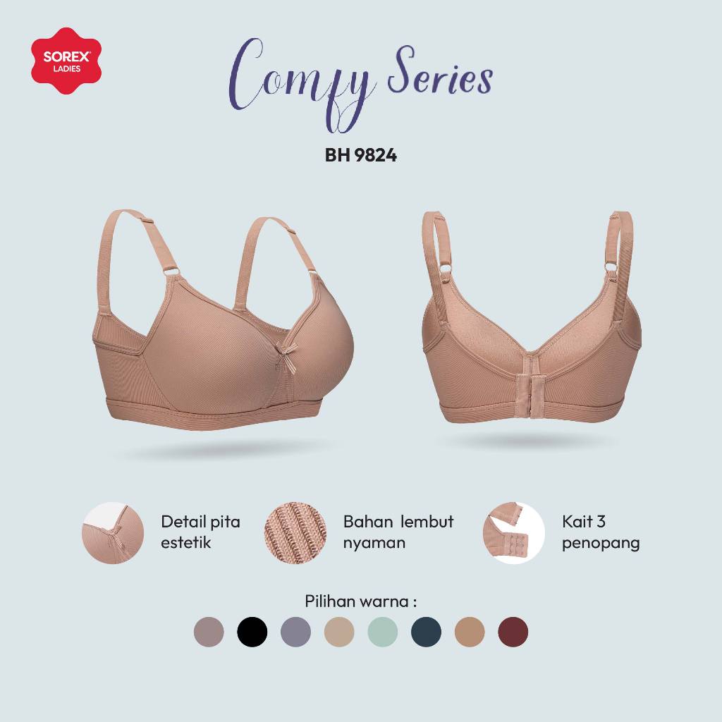 Sorex Bra Tanpa Kawat Busa Kait 3 Cup A-B Full Cup Nilon Mix Comfy Series Bra Harian BH 9824