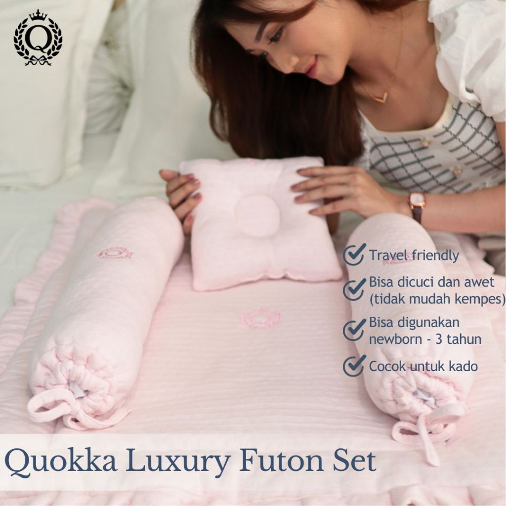 Kasur Bayi Quokka Luxury – Baby Futon Set Matras + Bantal Anti Peang Pink