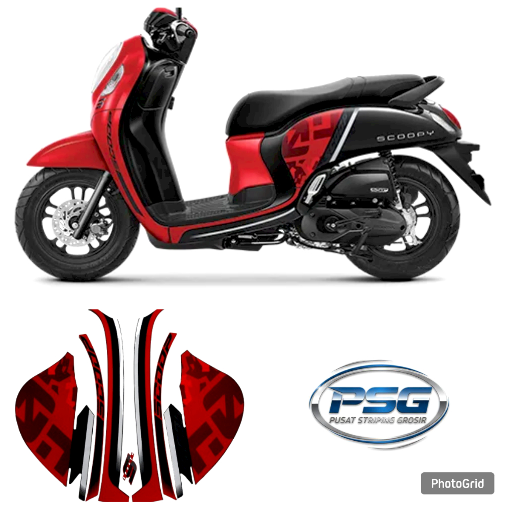 STIKER STRIPING LIS BODY MOTOR HONDA SCOOPY SPORTY TAHUN 2020 2021 WARNA MOTOR BODY HITAM SAYAP MERA