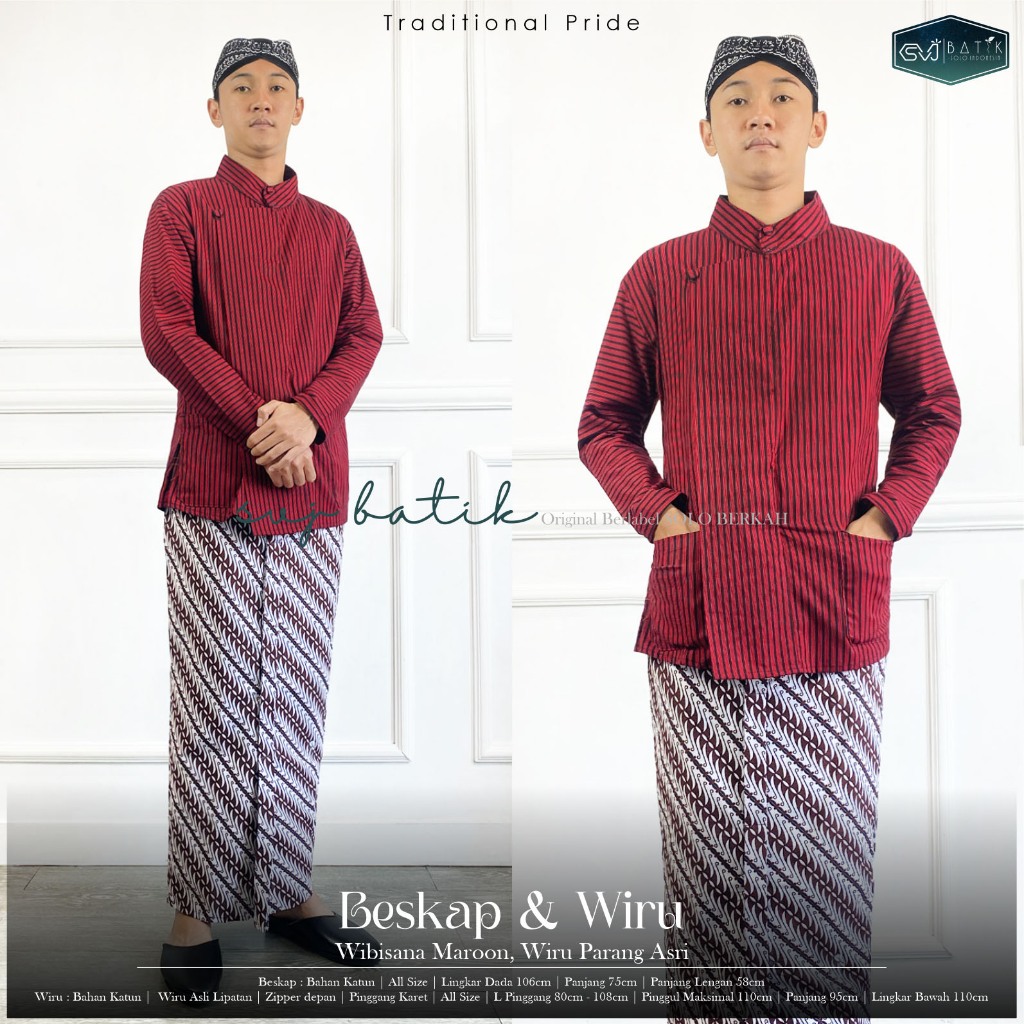 Setelan batik lurik pria beskap set rok span slimfit katun sarama svj batik lurik