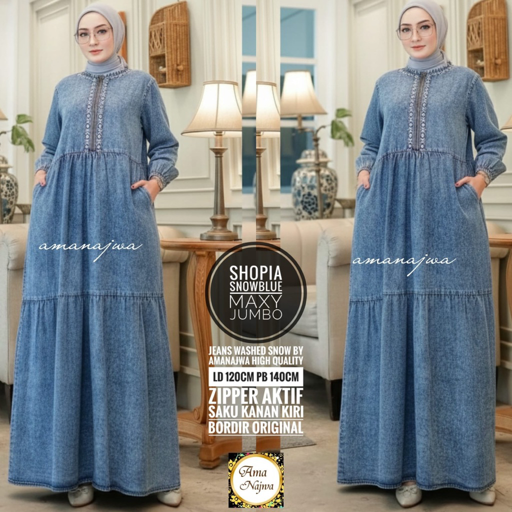 GAMIS SUPER JUMBO SUJU BIG SIZE || GAMIS WANITA DEWASA BUSUI UKURAN BESAR BAHAN JEANS DENIM PREMIUM