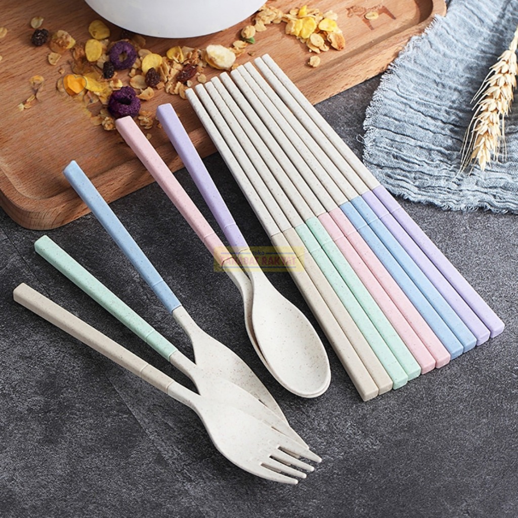 Set Sendok 3in1 Garpu Sumpit Jerami Lipat (Lepas-Pasang)