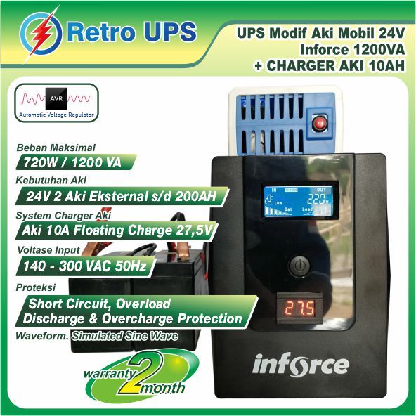 UPS Modif Modifikasi Aki External 24V Inforce 1200VA + Fast Charger AKI 10Ah