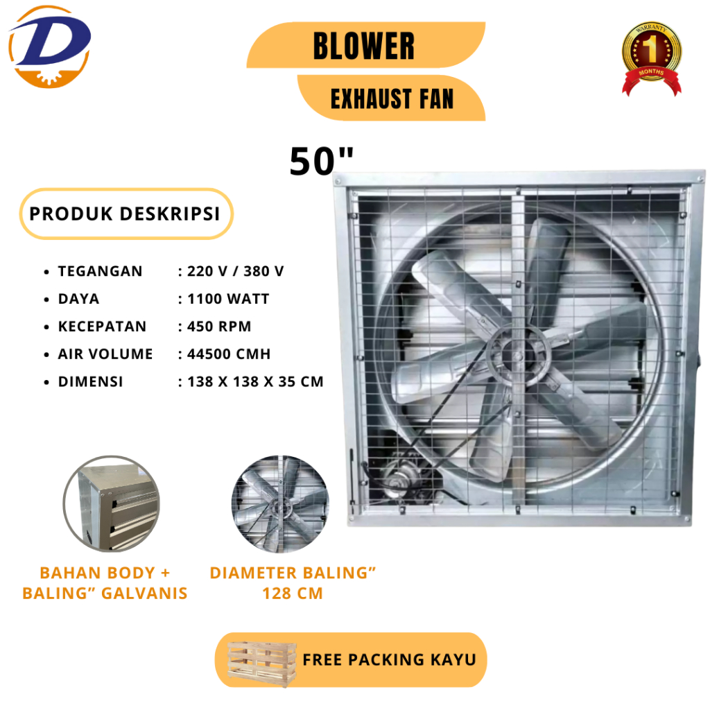 Blower Kipas Exhaust Fan 50 inch untuk Gudang I Kandang Ayam close house | green house