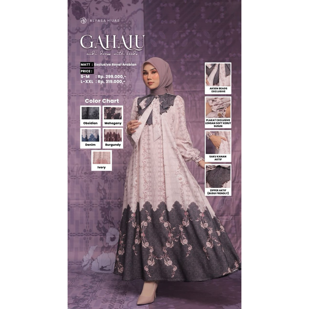 GAHALU MIDI DRESS WITH BEADS By Alfasa Hijab (Best Price, Promo)
