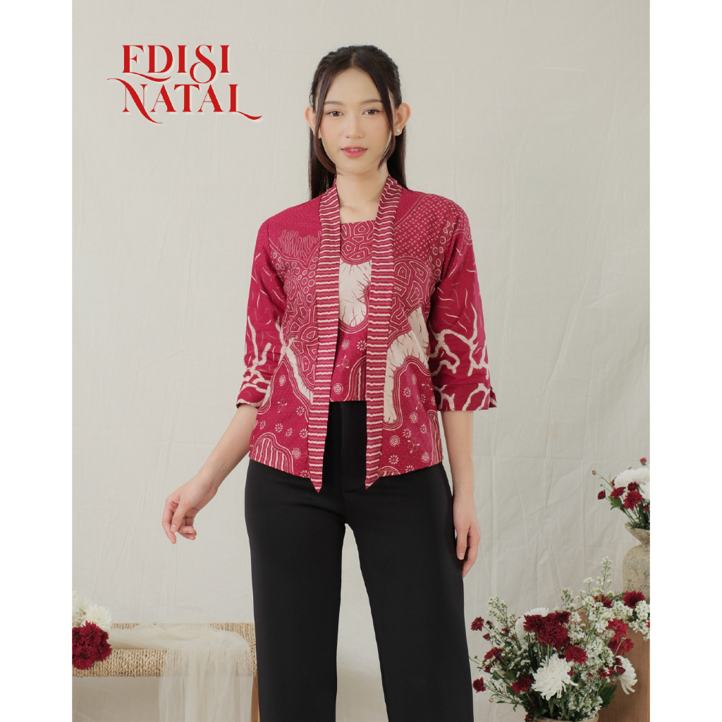 [SPESIAL NATAL] Batikid — Atasan Wanita Blouse Batik Merah — Baju Batik Natal Kekinian — Radix